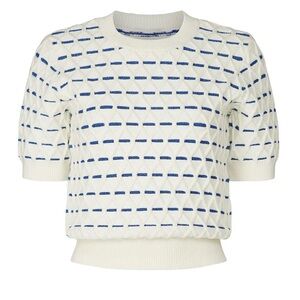 Kate Spade White and Blue Textured Patterned Striped Sweater, XS